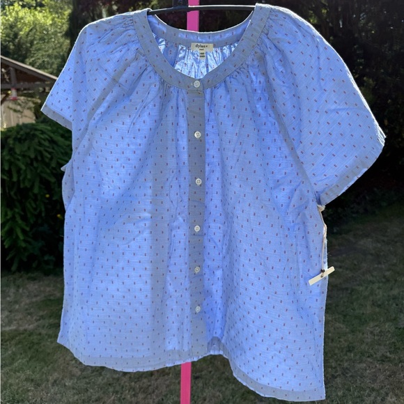 NWT Dylan women’s Blue Polka Dot Blouse with Flutter Sleeves size small - Picture 1 of 6